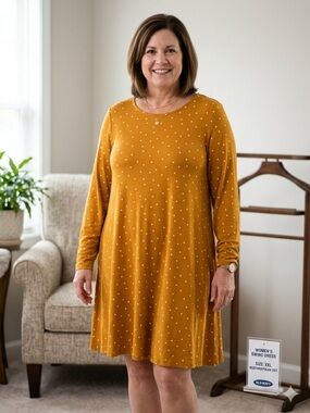 Old Navy Mustard Yellow Polka Dot Dress Size XXL Soft Comfortable Career Wear